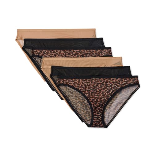 Amazon Essentials Women's Sheer Mesh Bikini Panties, Pack of 6, Black/ Tortoise/ Washed Bronze, Small at Amazon