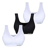 Camellias Women's Seamless Everyday Bra Wire Free Bralette with Removable Cups , 2White&1Black-XL