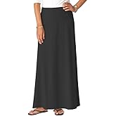 Baby'O Women's Stretch Cotton Knit Western Style A-Line Maxi Skirt with Jeans-Style Front Pockets