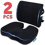 Seat Cushion Coccyx Orthopedic Memory Foam and Lumbar Support Pillow for Office Chair and Car Chair Cushion for Low Back Support, Tailbone Pain, Sciatica Relief Black Qutool