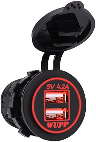 Dual USB Socket Charger Power Outlet with LED Light for Car Boat DC12V-24V 4.2A(Red)