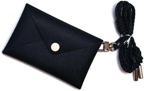 Leather Business Cards Holder Wallet Coin Purse Neck Strap VP103 (Black)