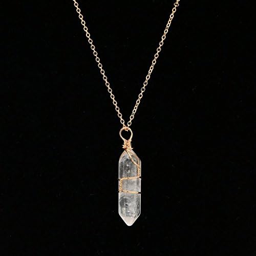 Clear Crystal Pointed Necklace, Gold Wire Wrapped Hexagonal Natural Clear Quartz Pointed Pendant Necklace, Healing Gemstone Necklace