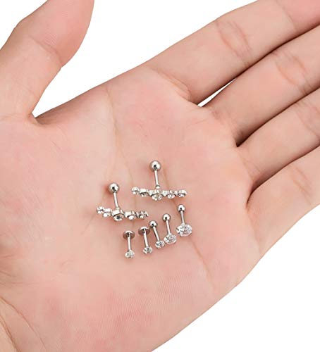 YOVORO 7Pcs 16G Stainless Steel Cartilage CZ Stud Earrings for Women Girls Helix Tragus Daith Piercing Jewelry S1