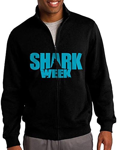 GNGN Mens Shark Week Leisure Particular Standup Collar Jacket Zip Sweatshirt Casual Style L Black
