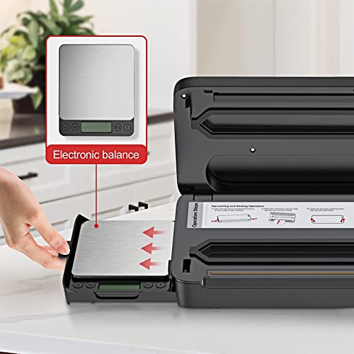 Bonsenkitchen Food Vacuum Sealer Machine with Kitchen Scale, Automatic Vacuum Sealer Built in Air Sealing System, Multipurpose Food Sealer for Long-Lasting Food Preservation, Easy to Use, Silver