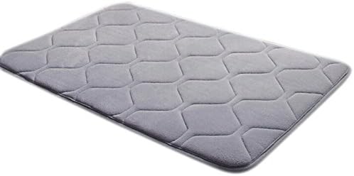 Komanic Latex Free Plush Microfiber Non Slip Memory Foam Bathroom Mat, Grid, Gray