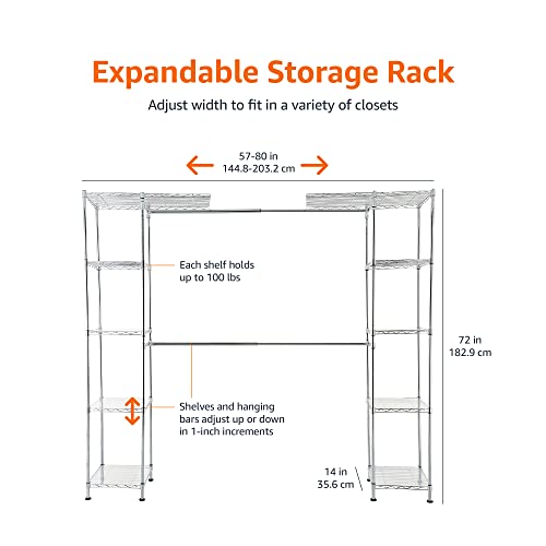Amazon Basics Expandable Metal Hanging Storage Organizer Rack Wardrobe
