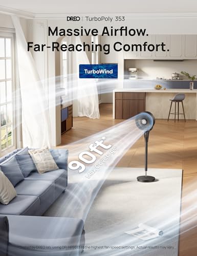 DREO Fan for Bedroom, 80° Oscillating Standing Fan, 25dB Quiet, 80ft Pedestal Fans for Home Office, 90° Manual Vertical, 3 Speeds, Remote, 34-41" Adjustable Height, Air Circulator