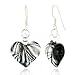 925 Sterling Silver Hand Blown Venetian Murano Glass Black Curve Line Heart Shaped Earrings