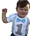 Noah's Boytique Boys Cake Smash Outfit First Birthday Grey Chevron Light Baby Blue Bow Grey Number One 12-18 Months