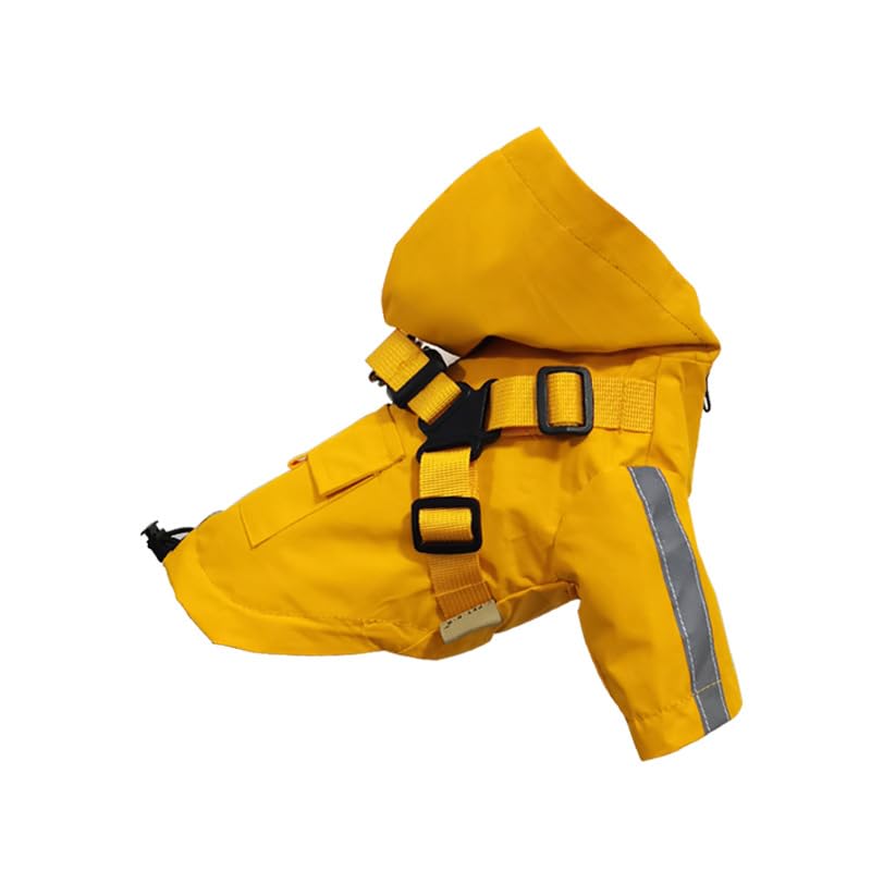 MeiAOBest Dog Raincoat with Harness,Adjustable Drawstring Waterproof Hooded Dog Coat Jacket,Pet Poncho with Reflective Stripe for Small Medium Dogs_XL(Yellow)