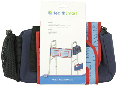 Healthsmart Walker Pouch/Banner Kit for Walkers, Rollators, Transport Chairs and Wheelchairs, Banner Includes Photo Pockets, Blue, 6 x 10 Inches