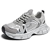 Netehadi Womens Fashion Leather Chunky Platform Lace Up Sneakers Casual Non-Slip Round Toe Tennis Gym Walking Daily Dad Shoes