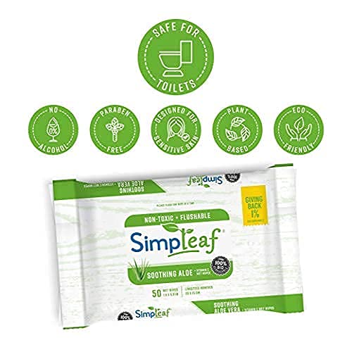 Simpleaf Flushable Wet Wipes For Adults Eco Friendly, Paraben