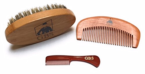 GBS Combo Set-3 Piece Kit Premium Oval Wood Beard Brush with Boar Bristles, Bamboo All Fine Hard Bristle Beard Comb & Mustache Comb, Gift Idea for Father's Day, Birthday, or any Holidays!