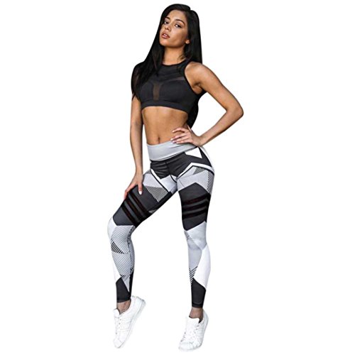 ®GBSELL Women Geometry Print Sports Gym Yoga Workout Athletic Leggings Pants (Gray, M)