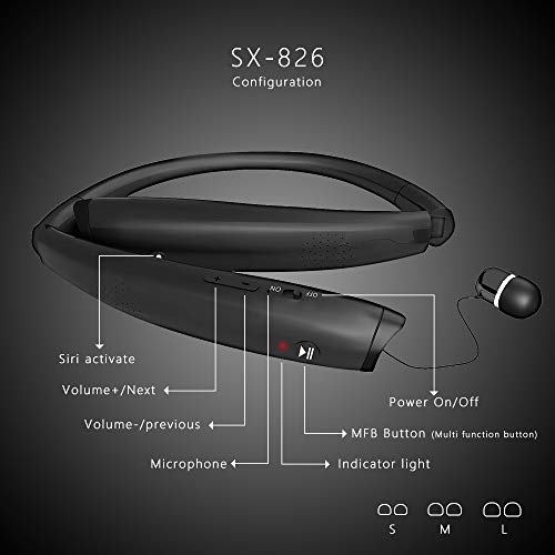SGart Bluetooth Headphones, Foldable Wireless Neckband Headphones, V5.0