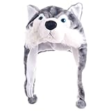 NYKKOLA Plush Faux Fur Animal Critter Hat Cap Soft Warm Winter Headwear Plush Wolf Hat, One Size