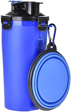 Foerteng Travel Dog Water Bottle Pet Water Dispenser 2 in 1 Portable Dog Cat Travel Water Drink Mug Feeder Bowl Food Container for 250g Food and 350ml Water