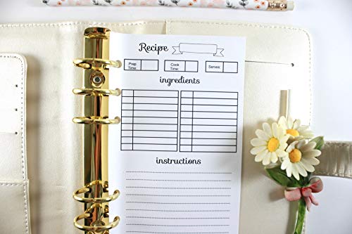 Personal Size Planner Recipe Planner Inserts, Personal Size Meal Planner Inserts, Fits with Kate Spade, Louis Vuitton, Carpe Diem, Color Crush, Filofax, Kikki K (Planner Sold Separately)