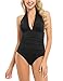 Hilor Women's Plunge Deep V Neck One Piece Swimsuit Tummy Control Monokinis Bikinis 12 Black