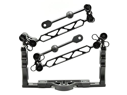 Aluminium Tray/Grip for Underwater Camera Housings with two Screw Holes for Attaching at the Bottom. For any Housing that has one Threaded Hole or two Threaded Holes at the Bottom of the Housing.