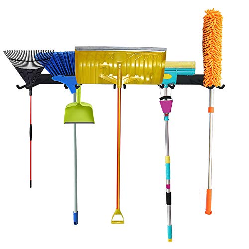 FRMSAET Wall Mount Rack Hook Space Saver Garden Tool Organizer Garage Storage System Super Heavy Duty Steel Holder Hanger - Screws and Anchors Included (Black) - Thumbnail 6