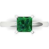 Clara Pucci 14K Solid White Gold 1.5 ctw Emerald Solitaire Ring for Women | Anniversary, Birthday Gift | 6.5mm Princess Cut