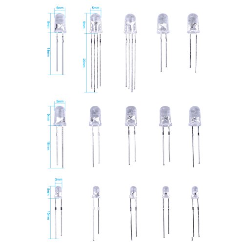 Longruner 5 Colors 3mm/5mm Assorted Clear LED Kit Light Emitting Diodes Diffused and Clear Assorted with UV, RGB CA, Fast Flashing for Arduino (Pack of 350) LP16 - Thumbnail 4