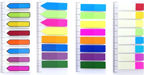 4A Sticky Notes Flags with PP Rule,Neon Color Page Marker Fluorescent Color Index Label,Transparent Tabs Flags Stickers,Text Highlighter Strips Writable Bookmarks,750 Flags Total,4A 60237