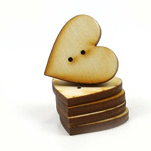 Mylittlewoodshop - Pkg of 6 - Heart Button - 3/4 inches by 3/4 inches with 2 holes and 1/8 inch thick unfinished wood(LC-BUTN03-6)
