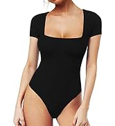 MANGOPOP Women's Short Sleeve Bodysuit – Stretchy Crew Neck T-Shirt Style Jumpsuit