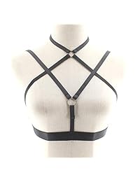 JIAO MIAO Women Harness Elastic Cupless Cage Bra Hollow Out Strappy Crop Top