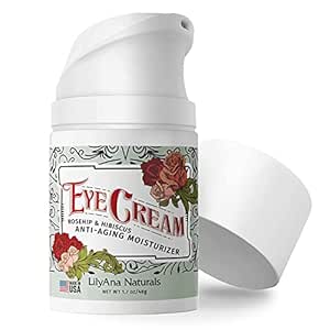 LilyAna Naturals Eye Cream - 2-Month Supply - Made in USA, Eye Cream for Dark Circles and Puffiness, Under Eye Cream, Anti Aging Eye Cream, Improve the look of Fine Lines and Wrinkles, Rosehip and Hibiscus Botanicals - 1.7oz (1-Pack)