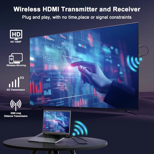 Wireless HDMI Transmitter and Receiver 4K Decode 1080P Output, HDMI Wireless Extender, Plug & Play, Support 2.4/5GHz for Streaming Video and Audio to Monitor from Laptop/Pc/Tv Box (Black)