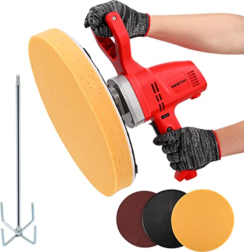 NEWTRY Electric Masonry Mortar Trowel Portable Plaster Smoothing Trowel for Wall Finishing with Sponge Sandpaper Replacement Discs 220V CE