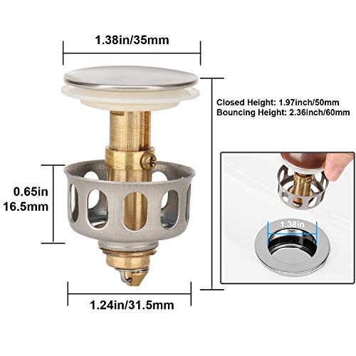 Sink Drain Strainer, Wash Basin Bounce Drain Filter, LACE INN Pop Up Drain Hair Catcher with Basket Bathroom Sink Stopper Replacement for 1.38” Diameter, 1 PC