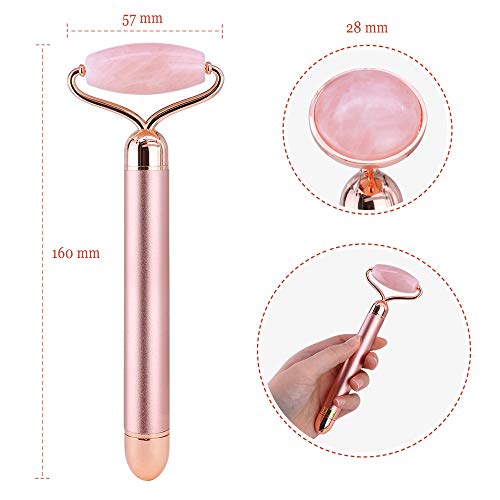 2-IN-1 Electric Jade Facial Roller Massager Nature Rose Quartz Vibrating Face Roller Set Anti Aging Anti Wrinkles Skin Tightening Facial Skin Care Tools Kit