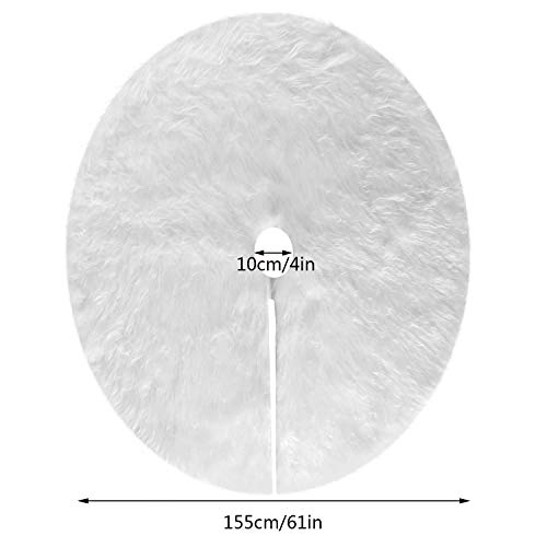 xoyo Snowy White Christmas Tree Skirt 61 inches Faux Fur Tree Skirt for Christmas Decorations