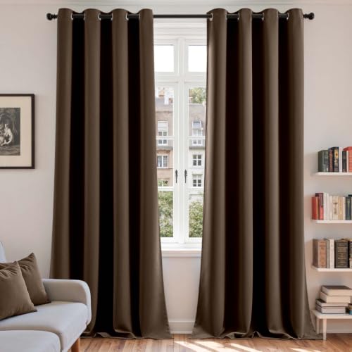 Vangao Gardinen mit Ösen Blickdicht Modern H260 x B140 cm 2er Set Braun