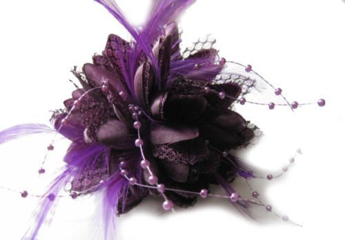 Purple Flora Feather Bead Corsage Hair Clips Fascinator