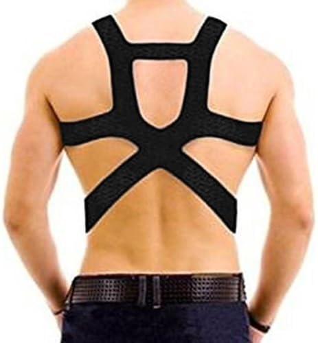 Black Adjustable Back Posture Support Brace Shoulder Corrector Band Belt for Men kafewkub