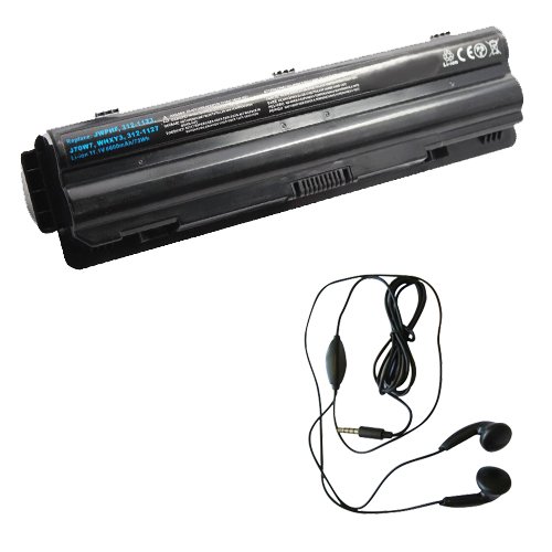 Amsahr 9 Cell, 6600 mAh Replacement Battery for Dell XPS14 and Stereo Earphones (XPS14)