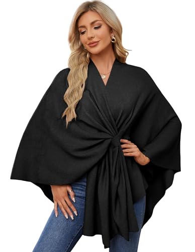 PULI Women's Elegant Shawl Wraps Soft Open Front Poncho Sweater for Spring Fall Winter