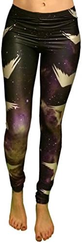 M Melody Ladies Leggings Storks In Flight Print, Green white print pattern, Medium