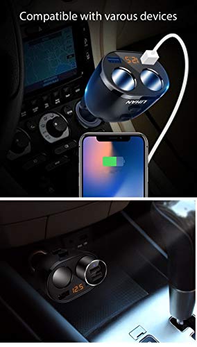 Car Charger Power Adapter,2 Socket Cigarette Lighter with Dual USB Port,Compatible for iPhone X 8 7 6s 6 Plus, iPad, Galaxy, Google, Motorola, LG, Nexus, HTC and More