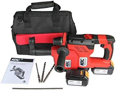 NENZ NZ-80-01S Rotary Hammer SDS-plus Combination Hammer DC Power Tool with 2 Lithium Batteries 1 Charger,No More Dust In The Room,Red