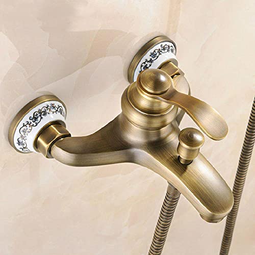 HomeLava Bathtub Faucet with Shower, Retro Brass Single Lever Wall Mounted Shower Mixer Tap Single Lever Bathroom Mixer Tap Brass Wall Mounted