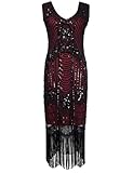 PrettyGuide Women's 1920s Gatsby Sequin Art Deco Fringed Cocktail Flapper Dress S Burgundy